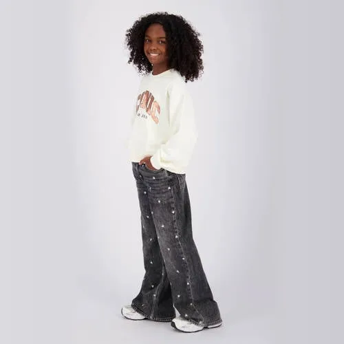 Vingino Cita Special wide leg jeans met borduursels en hartjes - grijs, foto 3