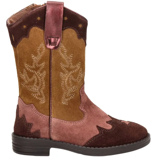Nelson Kids western suède laarzen - cognac/roze/donkerrood