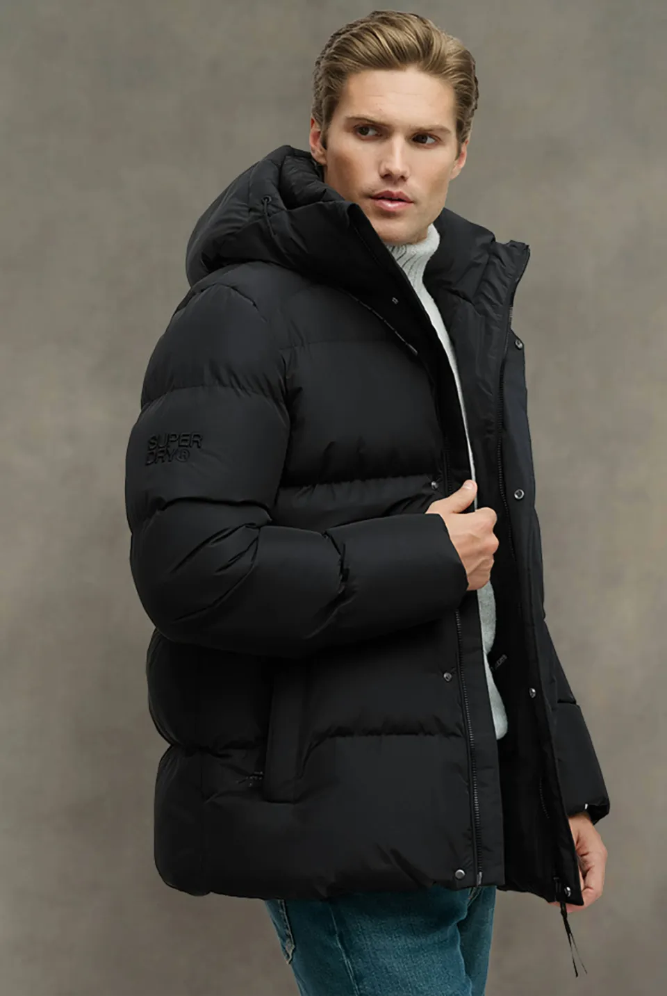 Superdry Hooded 5 Baffle Sports winterjas zwart, foto 4