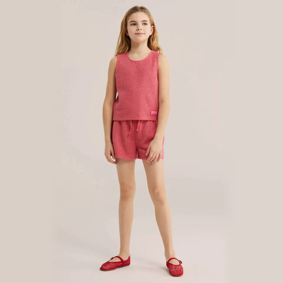 WE Fashion mouwloze top grof gebreid rood