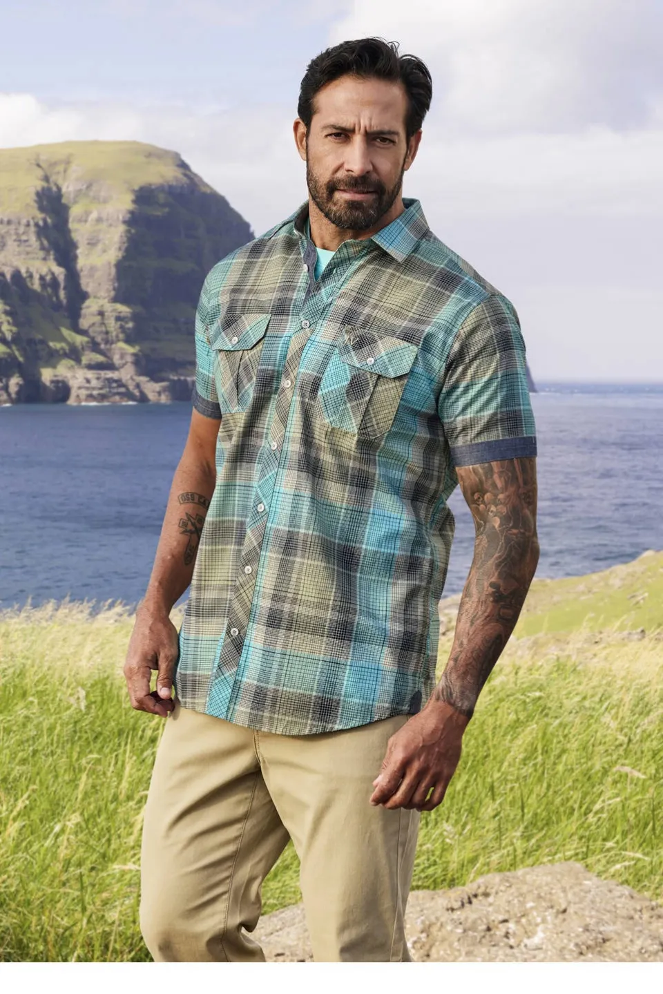 Jan Vanderstorm +FIT Collectie regular geruit casual overhemd Plus turquoise, foto 3
