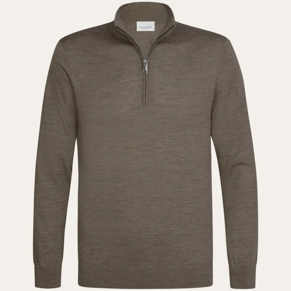 Profuomo wollen regular fit gebreide gemêleerde trui - bruin, foto 2