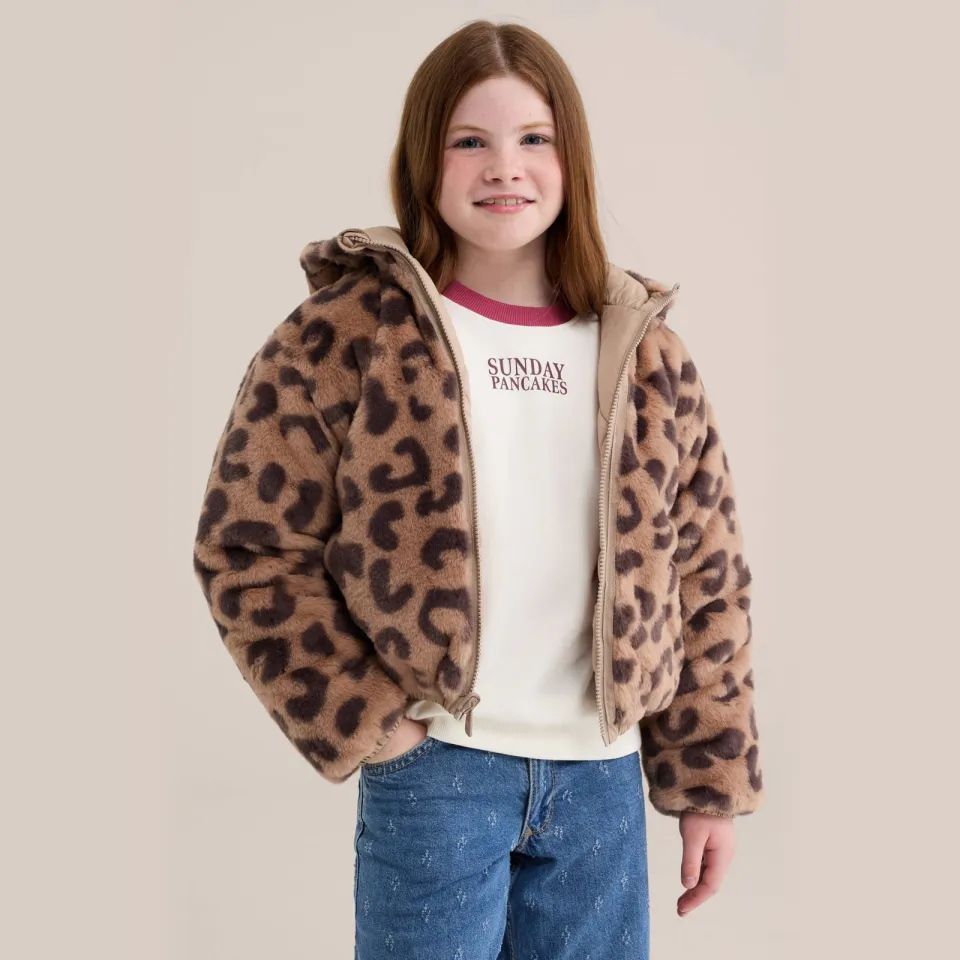 WE Fashion imitatiebont winterjas met panterprint bruin Bruin/beige