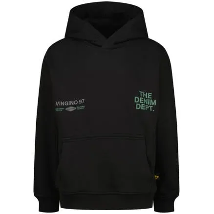 Vingino hoodie met backprint zwart Sweater Jongens Katoen Capuchon Backprint