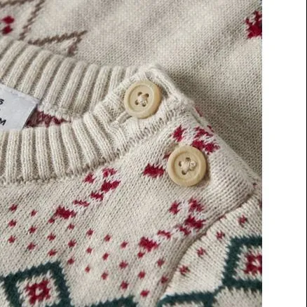 NAME IT BABY rechtvallende jacquard kersttrui met print - beige/multicolor, foto 4