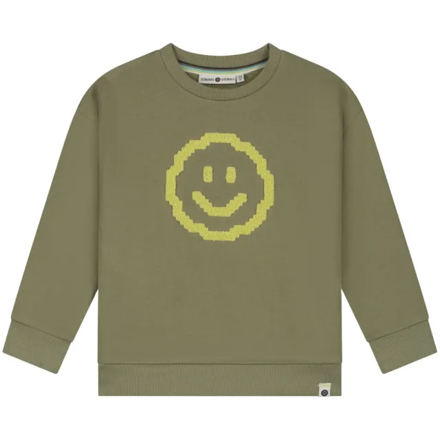 Stains&Stories sweater met print - khaki Kaki/limegroen