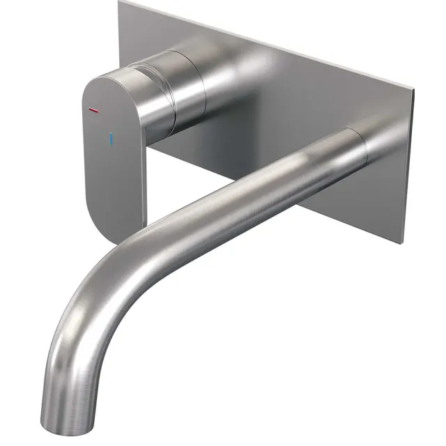 Brauer Inbouw Wastafelmengkraan Brauer Brushed Edition Coldstart Gebogen Uitloop Platte Hendel Links Geborsteld RVS PVD Met Afdekplaat