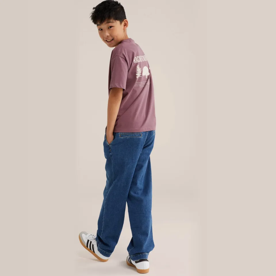 WE Fashion rechtvallend T-shirt met backprint donkerpaars, foto 3
