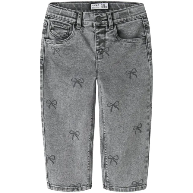 NAME IT MINI NMFBELLA mom jeans met strikjes grey denim