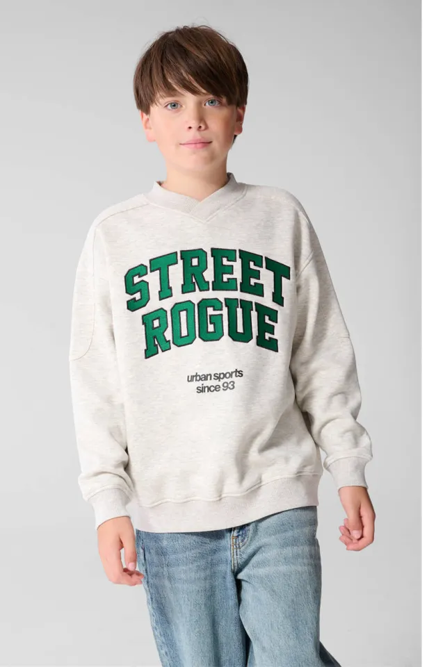 Shoeby sweater met tekst - grijs/groen Grijs melange/groen