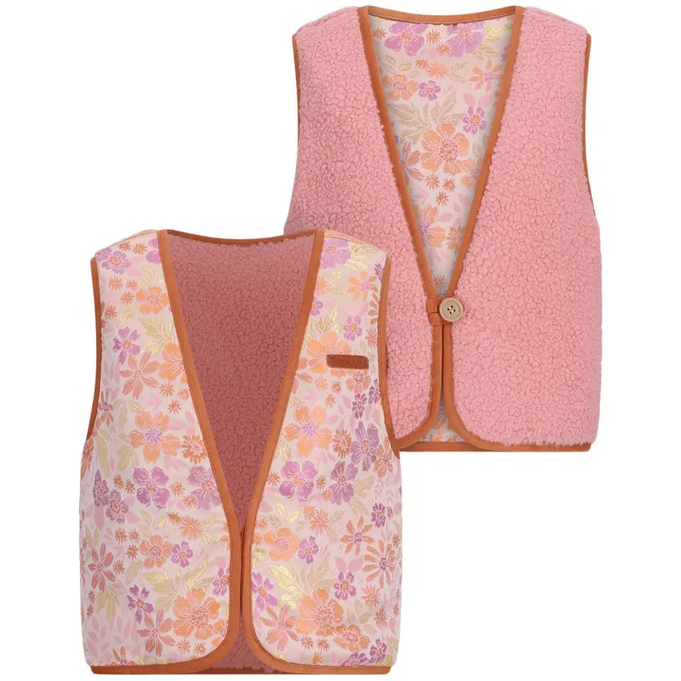 Nono rechtvallend gebloemd teddy gilet - roze, foto 2