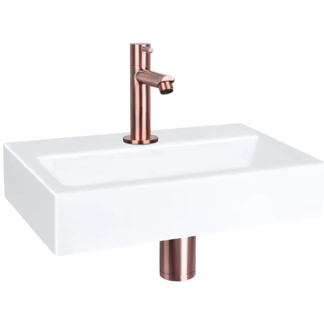 Differnz Fonteinset Differnz Flat Keramiek 38x24x7 cm Wit Met Rechte Kraan Rood Koper