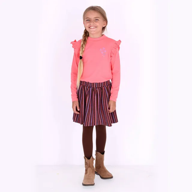 B.Nosy gestreepte midi jurk met ruches roze Roze/bruin/paars