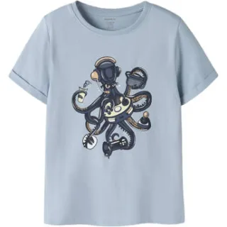 NAME IT T-shirt met octopusprint lichtblauw