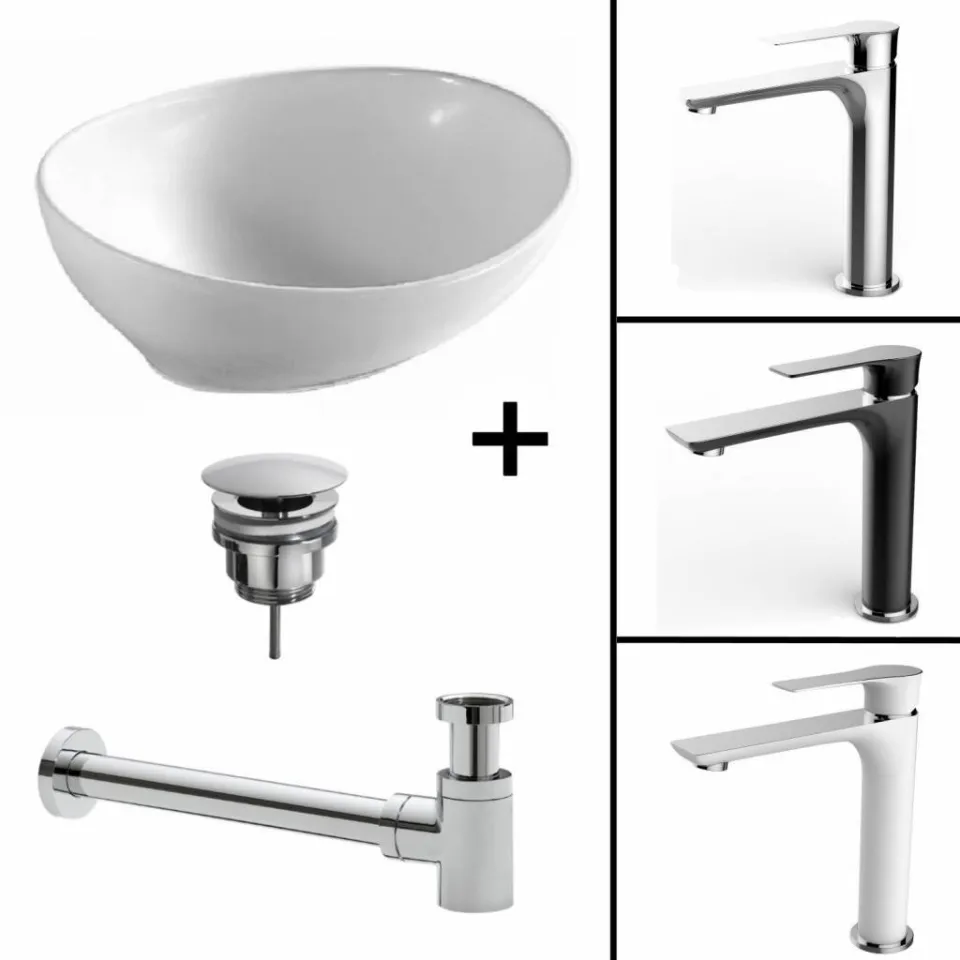 Wiesbaden Waskompack Barco Keramiek 40x33x14.5 cm CHROOM (Keuze uit 3 kranen) Wit