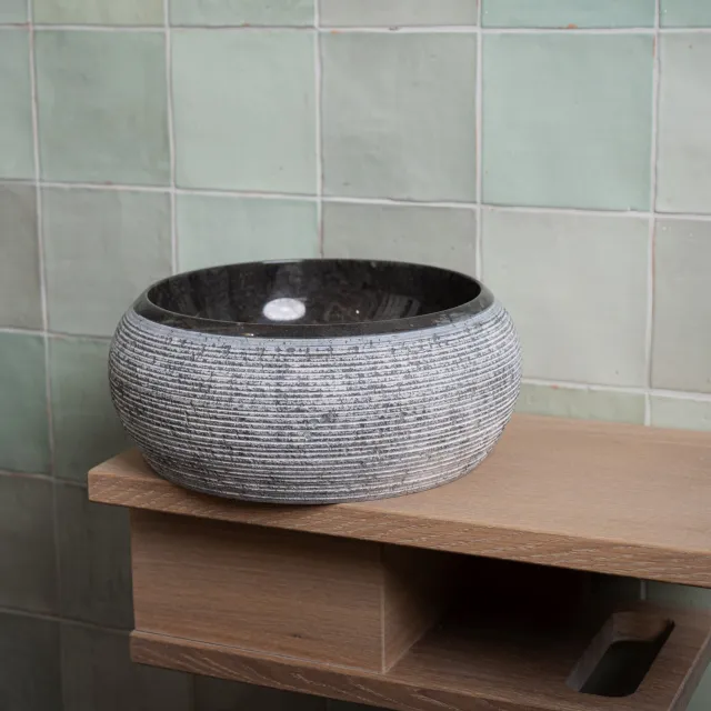 Loutro Waskom Loutro Rocky B Rond 20x20x12 cm Marmer Black Loutro Zwart