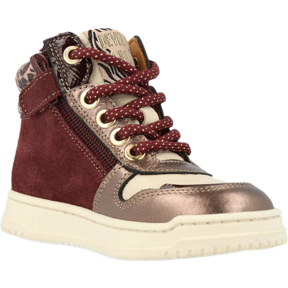 Develab leren sneaker aubergine goud, foto 2