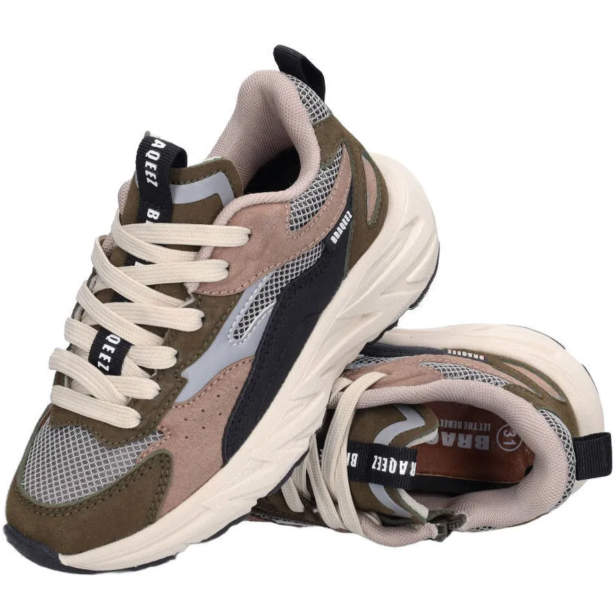 Braqeez Matteo chunky suède sneakers - groen/taupe, foto 4