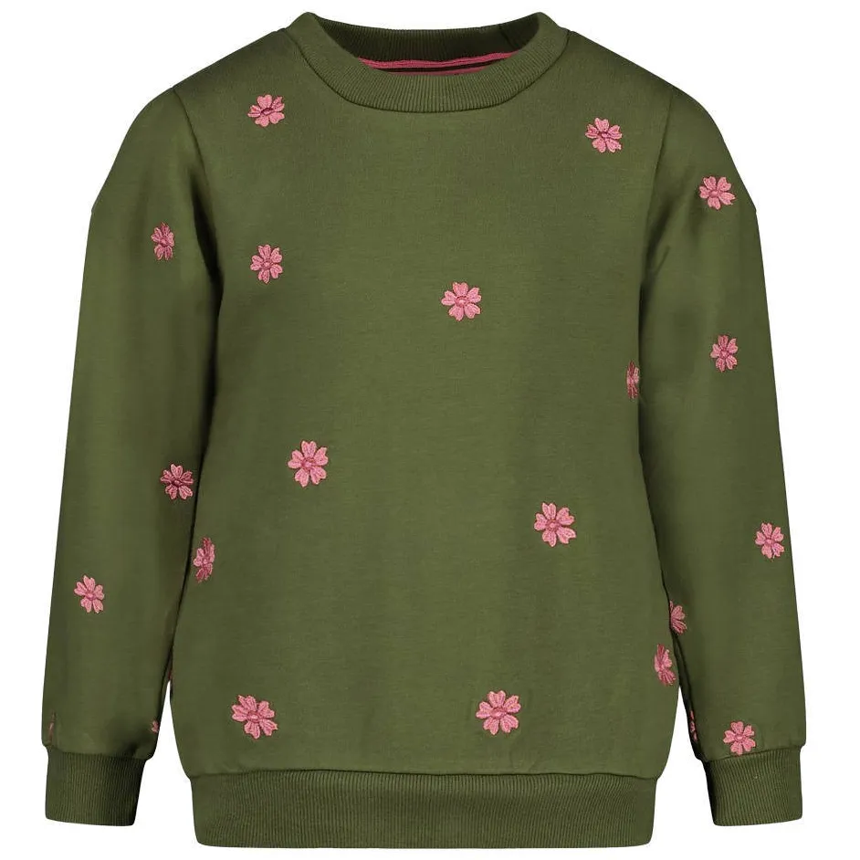 Jubel oversized sweater Moon Flowers olijfgroen/roze, foto 2