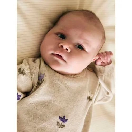 NAME IT BABY katoenen gebloemde gebreide trui met borduursels - grijs, foto 4