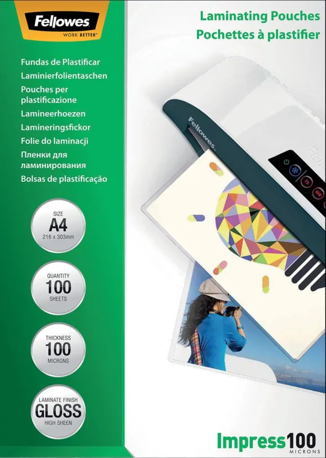 Fellowes Lamineerhoes fellowes a4 2x100micron glans 100 Stuks