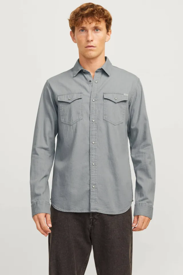 Jack & Jones ESSENTIALS regular casual overhemd grey denim Light Grey Denim