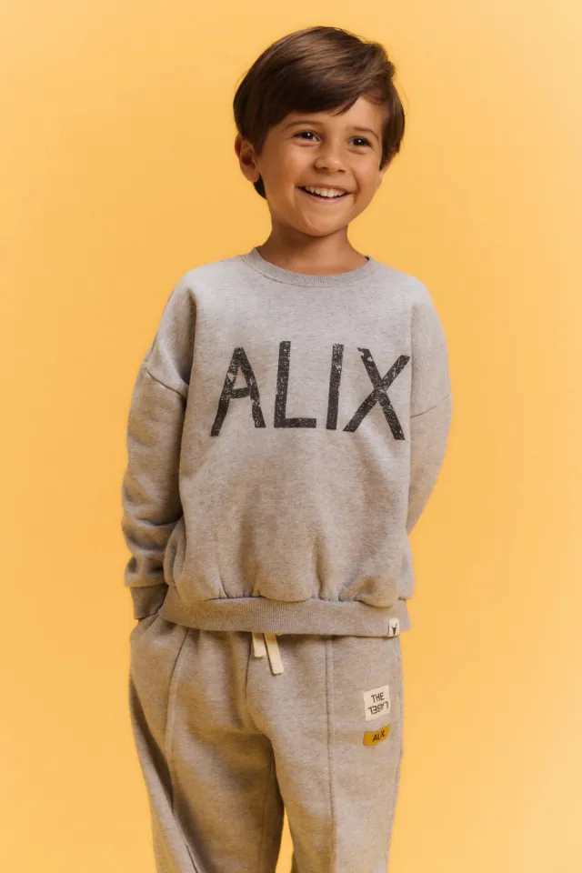 Alix The Label Alix Mini oversized sweater met backprint - lichtgrijs, foto 5