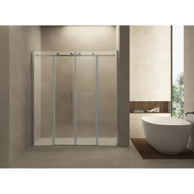 Wiesbaden Douchedeur | Schuifbaar 4-Delig | 180x200cm | 8mm Nano coating glas | Chroom | Nisdeur Chroom Profiel/Beslag