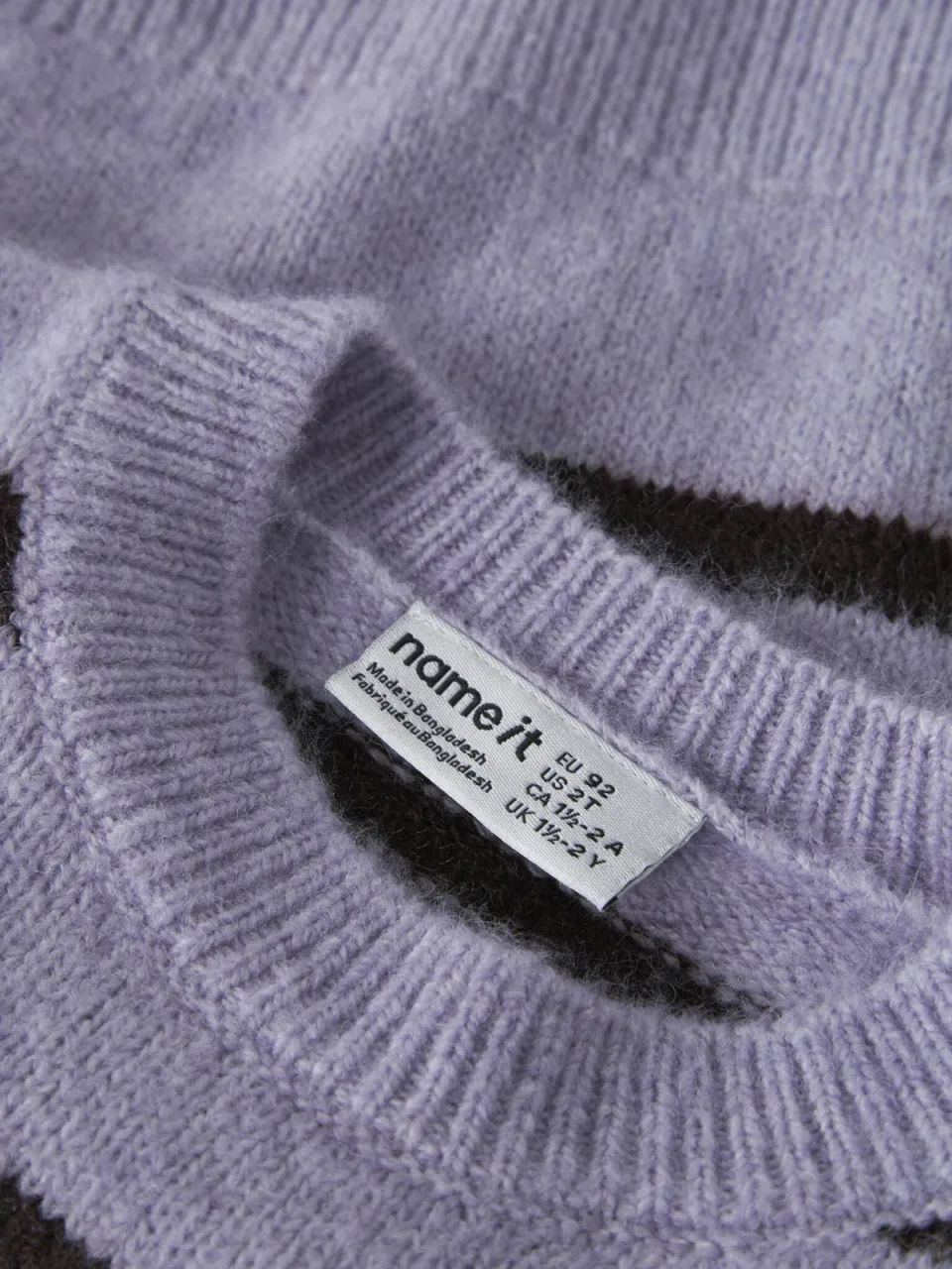 NAME IT MINI rechtvallende gebreide gestreepte trui met wol - lila/zwart Paars Meisjes Polyester Ronde hals, foto 4