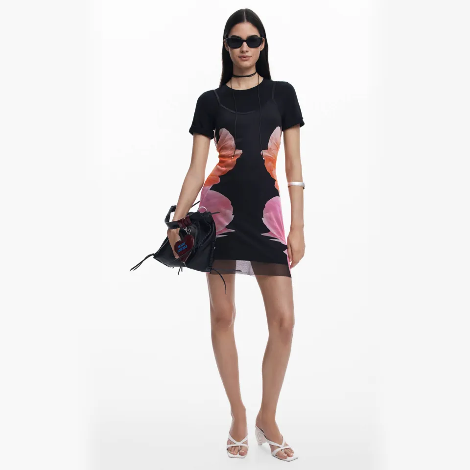Desigual Nevada gebloemde T-shirtjurk zwart, foto 4