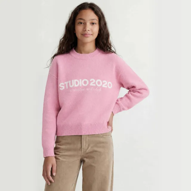 JJXX GIRL gebreide trui met tekst - roze