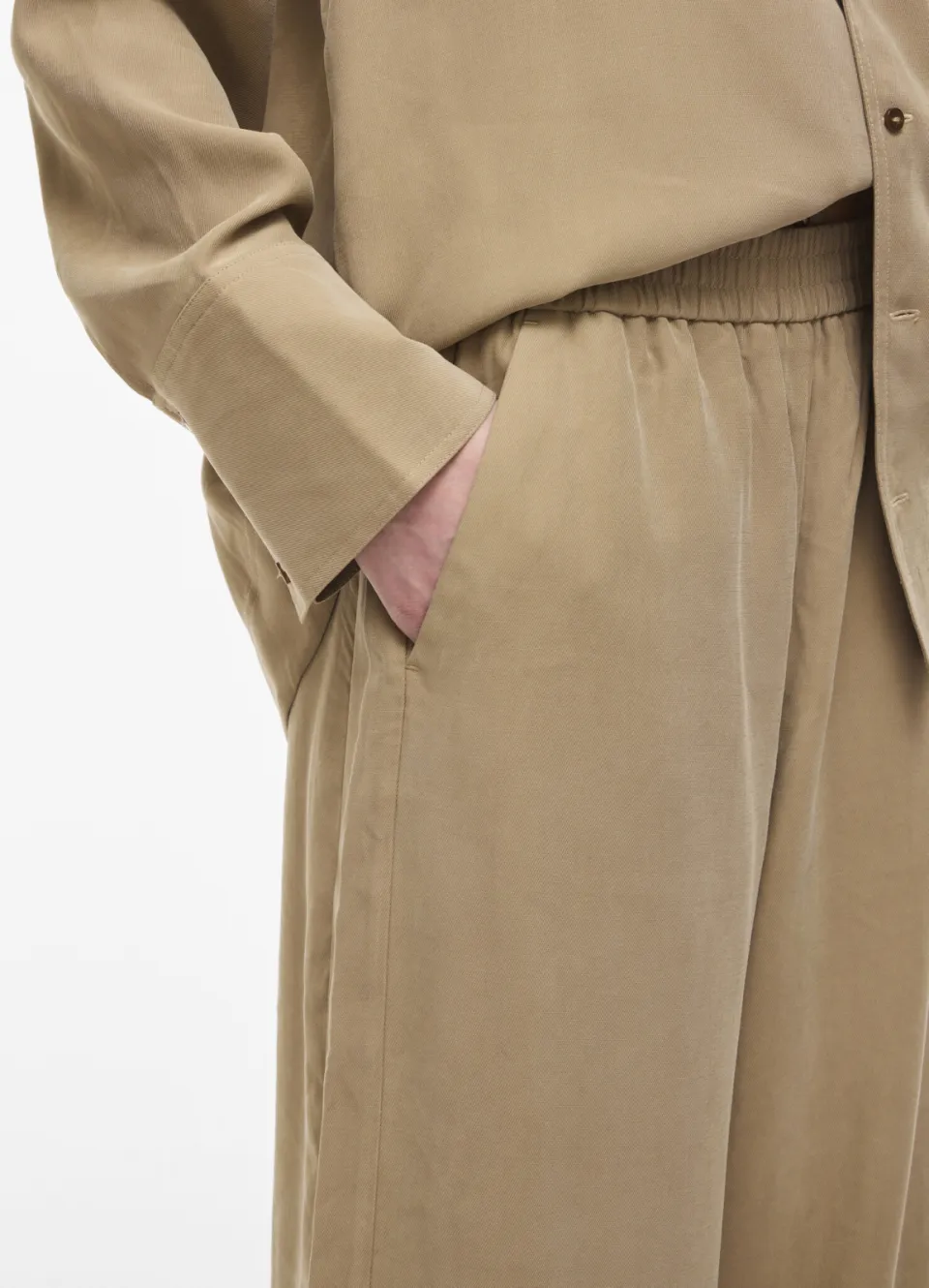 Rouge Edit wide leg high waist casual broek beige, foto 4