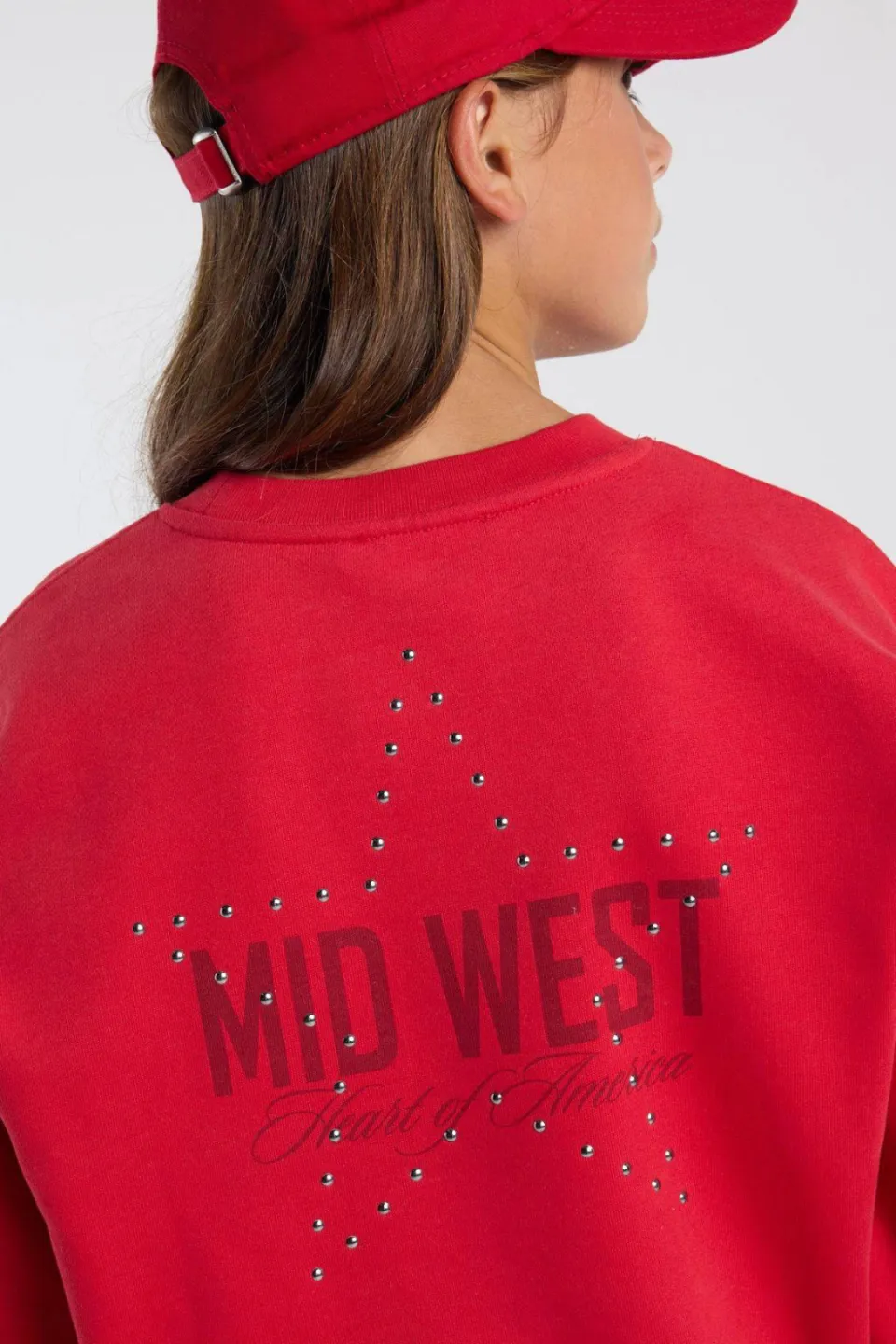 America Today sweater met studs, backprint en tekst - rood, foto 6