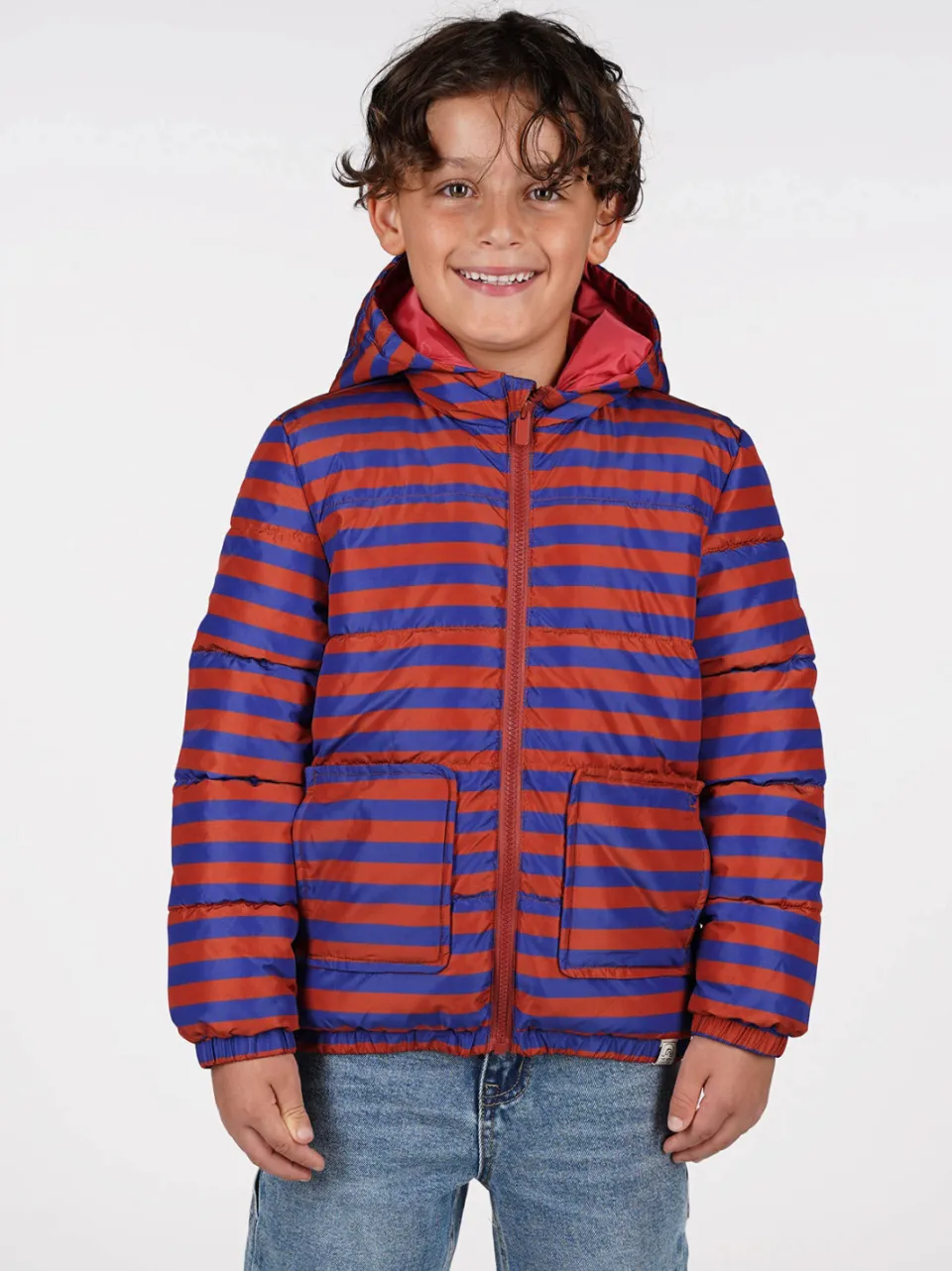 The New Chapter gewatteerde jas rood blauw gestreept Blauw/bruin