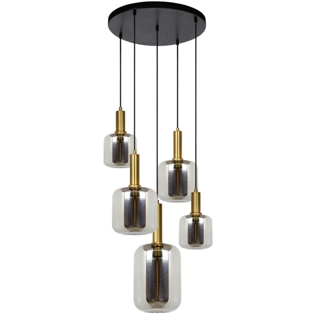 Lucide JOANET - Hanglamp - Ø 66 cm - 5xE27 - Fumé Fumé, Mat Goud / Messing