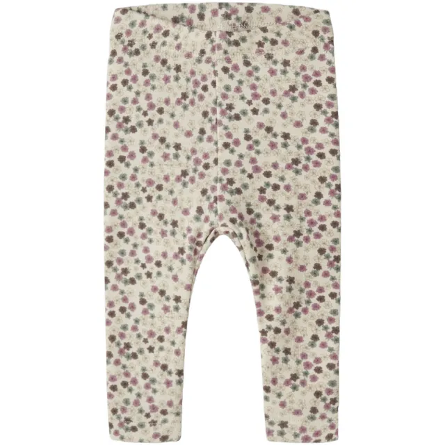 NAME IT BABY legging met bloemenprint ecru Ecru/paars/bruin