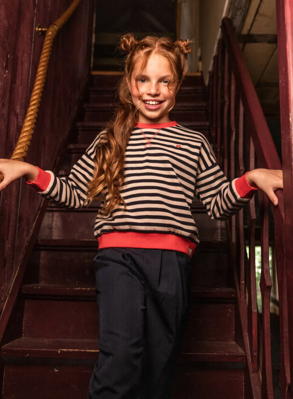 LOOXS little oversized gestreepte sweater met backprint - ecru, foto 6