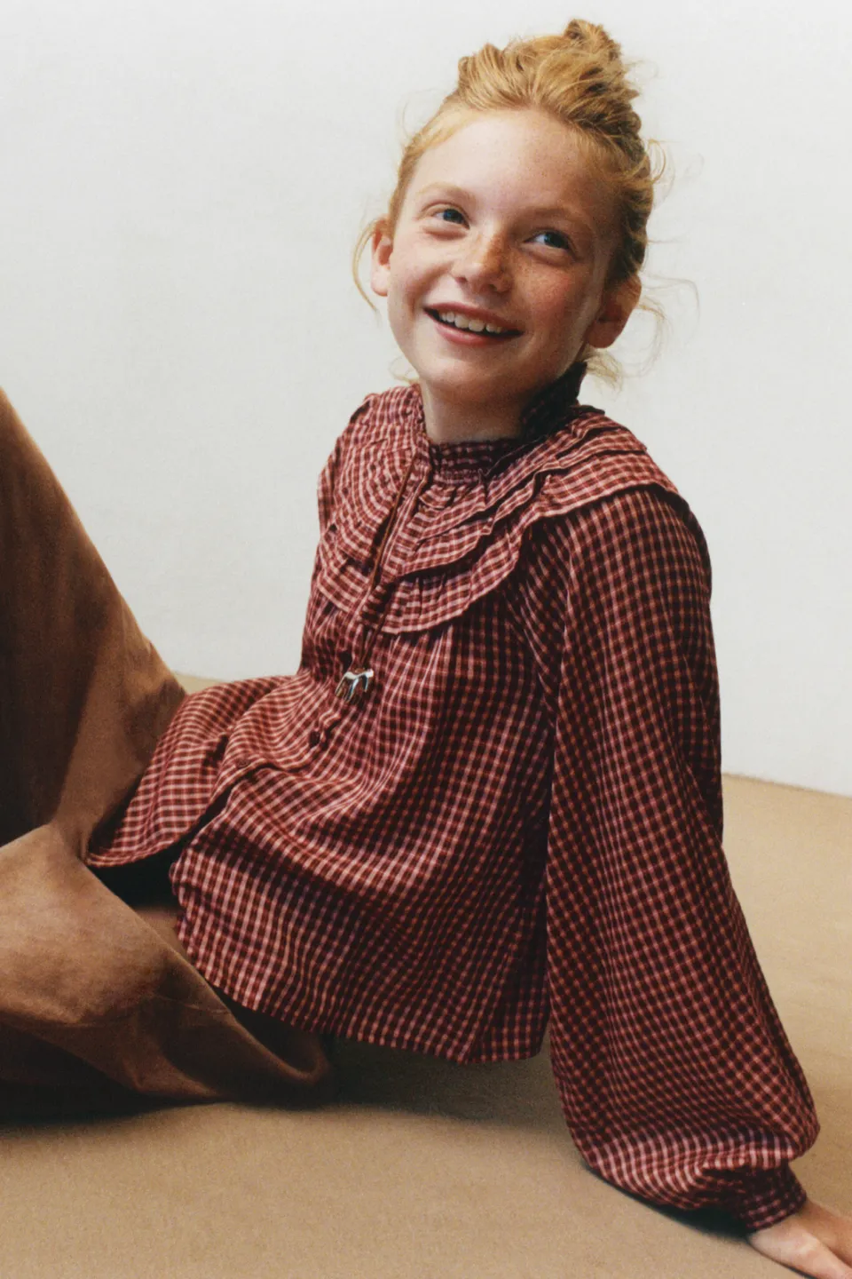 Mango Kids geruite blouse met ruches - rood