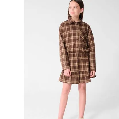 Shoeby geruite korte jurk met ruches - bruin, foto 3