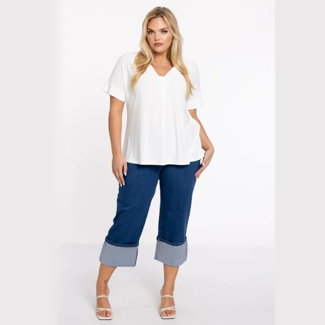 Yoek Jeans cropped met omslag | Blauw Medium blue denim