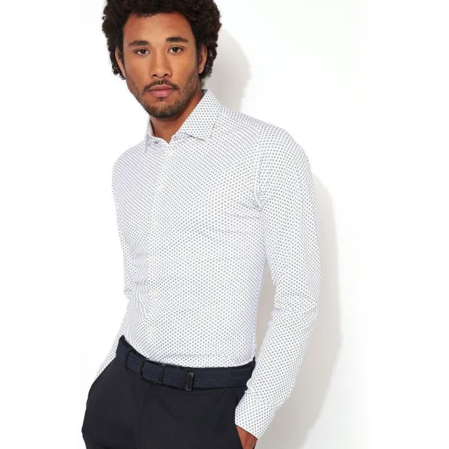 Desoto Slim Fit Jersey overhemd wit met blauw