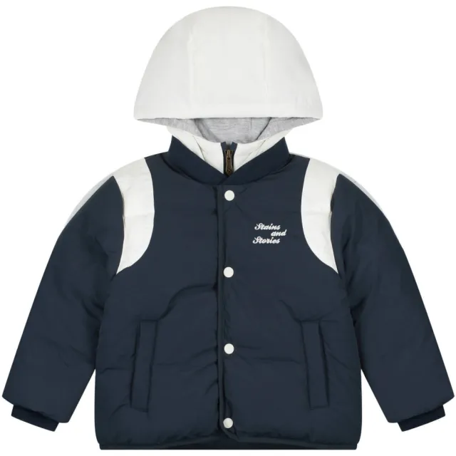 Stains&Stories winterjas donkerblauw Donkerblauw/wit