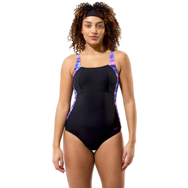 Speedo Lunalustre Printed Shaping badpak zwart