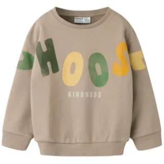 NAME IT MINI sweater met tekst - beige Jongens Katoen Ronde hals Printopdruk