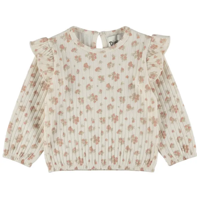 Dirkje rechtvallende gebloemde longsleeve met ruches wit, foto 2