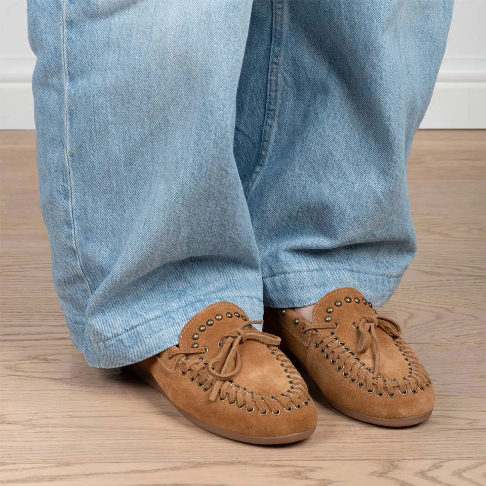Poelman Kiya suède mocassins met studs - cognac, foto 7
