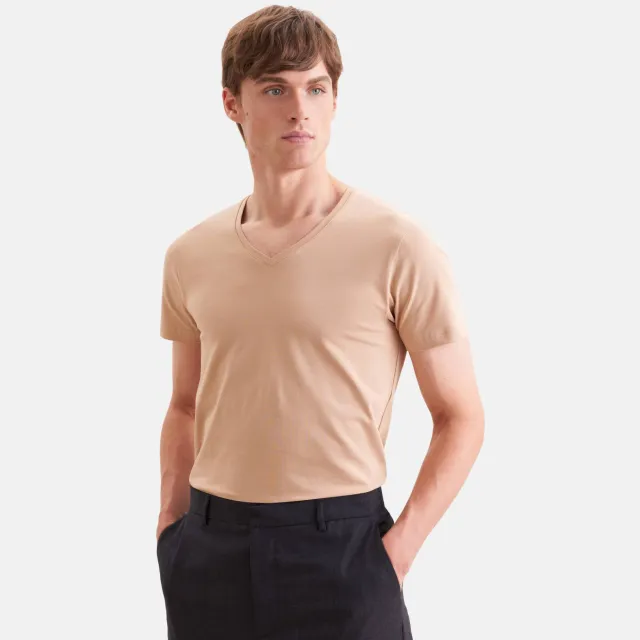 Seidensticker slim fit T-shirt beige, foto 4