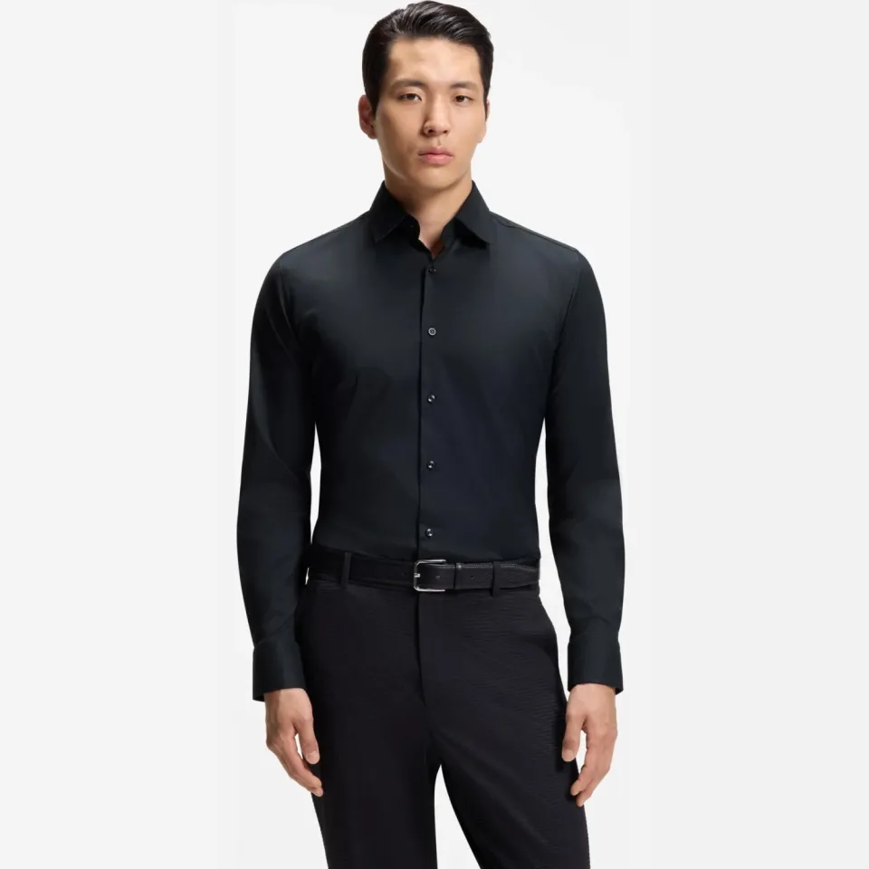 Boss Slim fit zakelijk overhemd van fijn twill met stretch Zwart