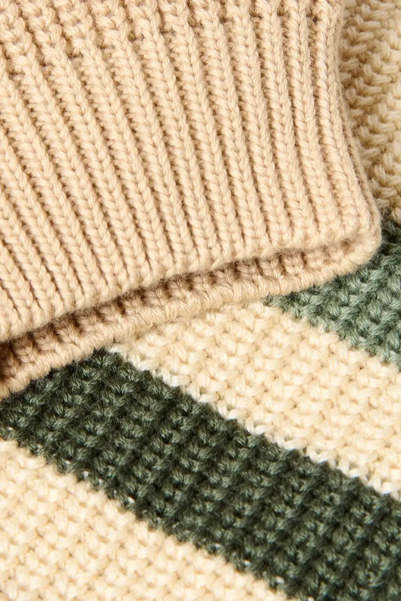 Little Dutch junior katoenen gestreepte gebreide trui - beige/groen, foto 6