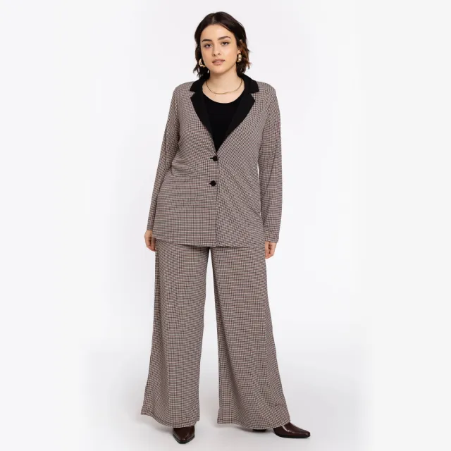 Yoek Camilla loose fit broek geruit Bruin/zwart